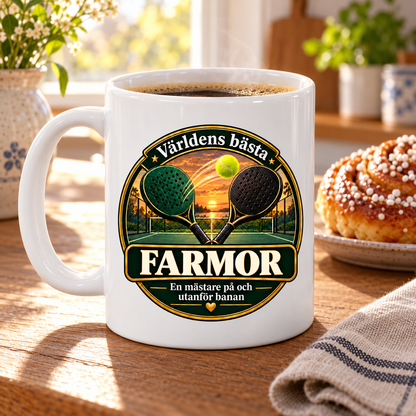 Mugg Världens bästa farmor – Padelmotiv 325ml