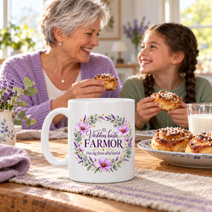Mugg Världens bästa farmor – Lila blommor