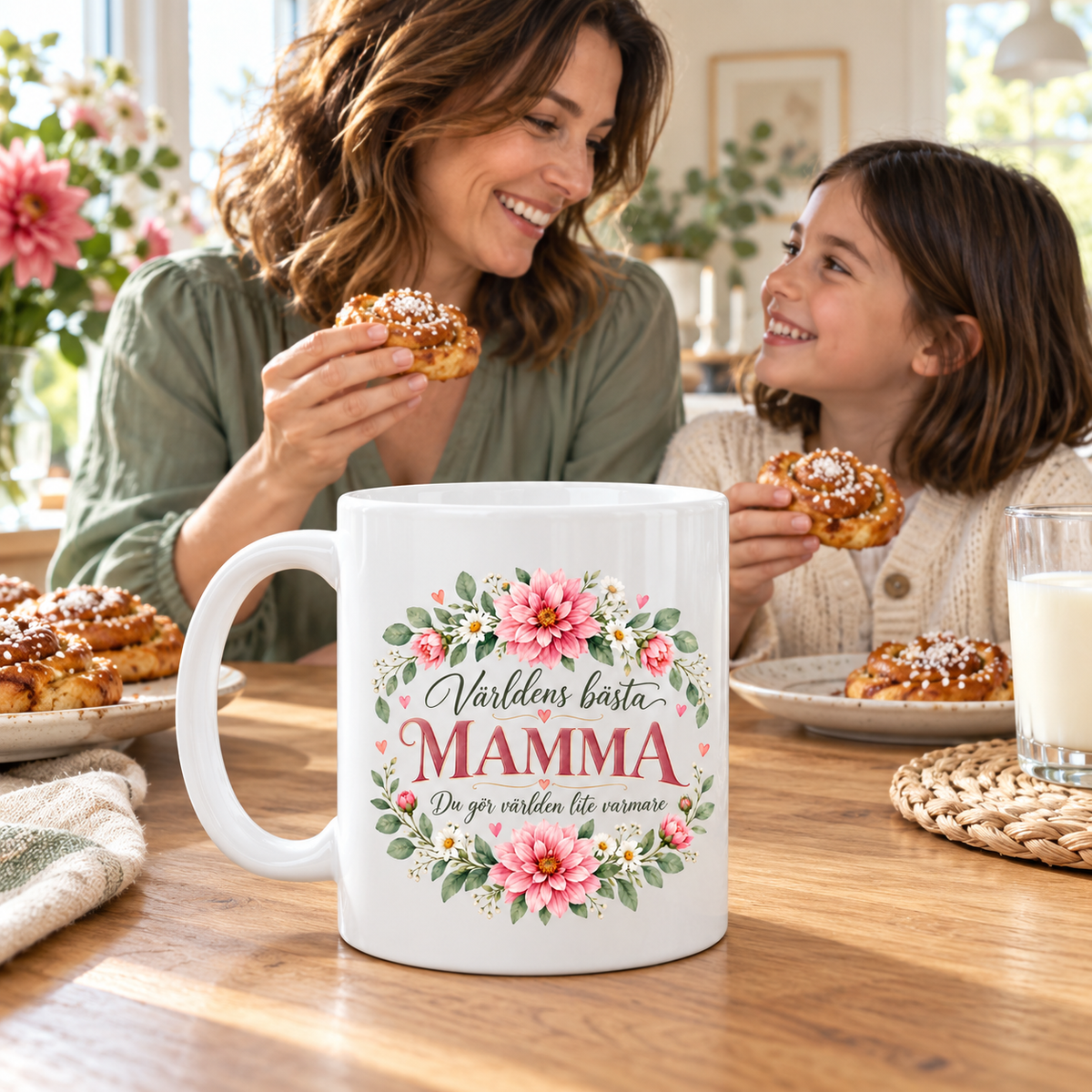 Mugg Världens bästa mamma – Rosa blommor