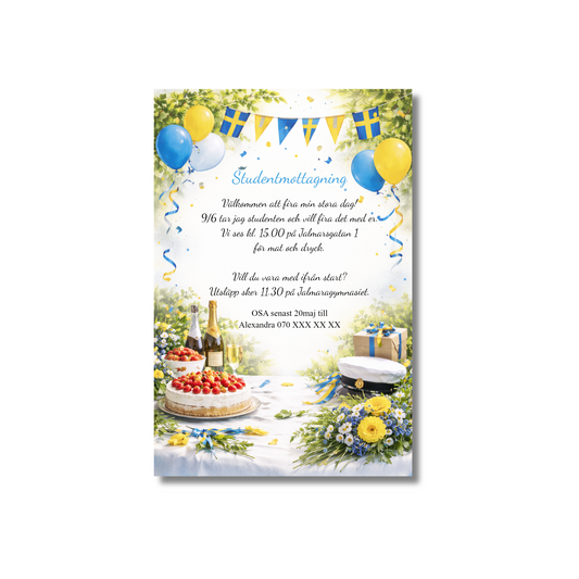 Student reception card cake 105x148mm - design on pre-made template.