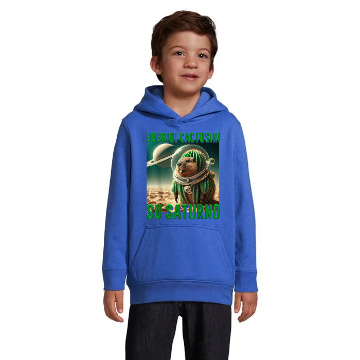 Bobrini Cactusini Su Saturno barnhoodie med färgstarkt rymdmotiv framtill