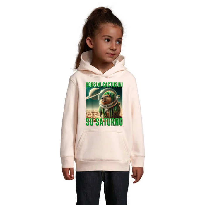 Bobrini Cactusini Su Saturno barnhoodie med färgstarkt rymdmotiv framtill