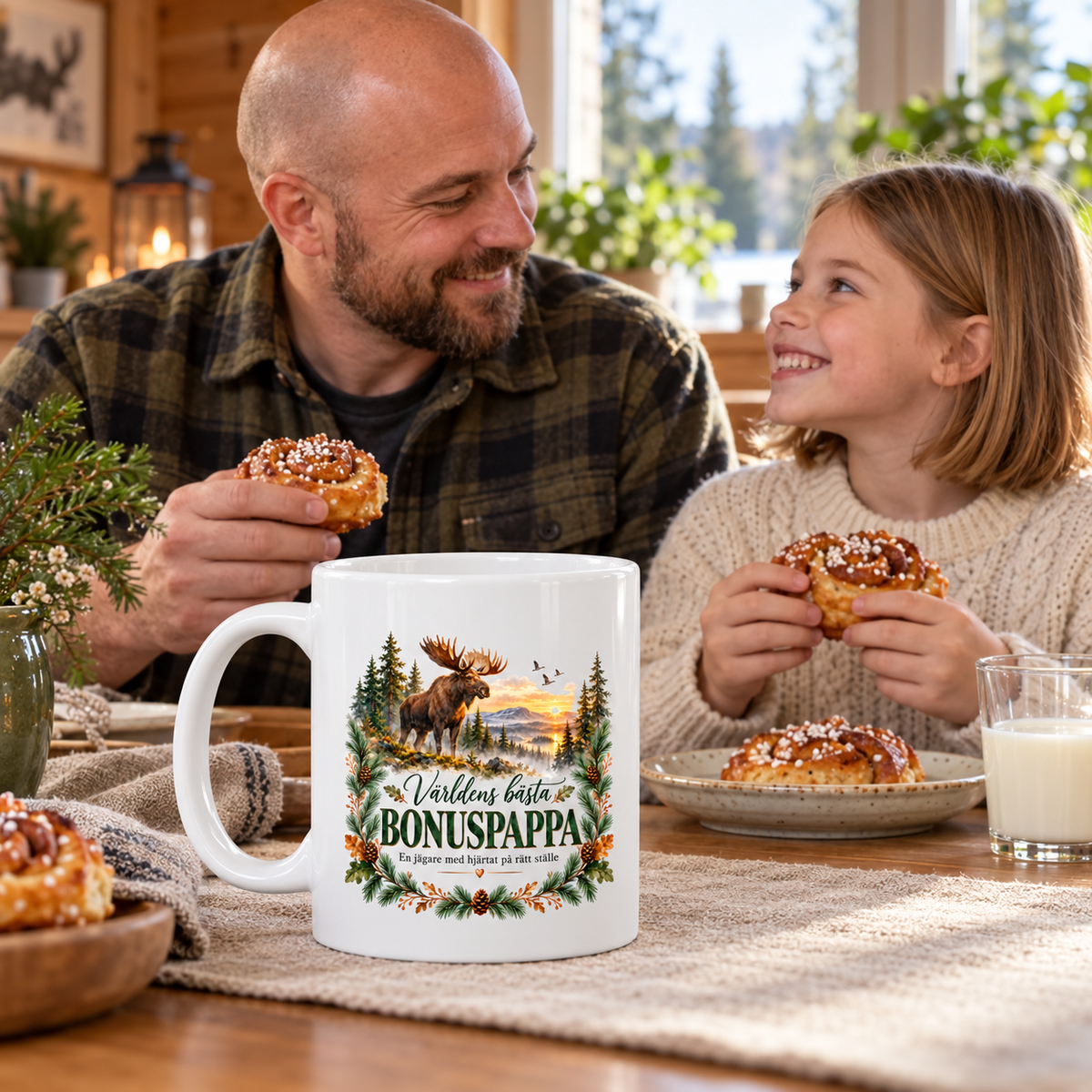 Mugg Världens bästa bonuspappa – Jaktmotiv med älg