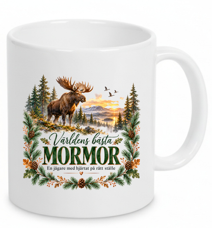 Mugg Världens bästa mormor – Jaktmotiv med älg 325ml
