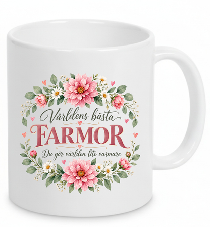 Mugg Världens bästa farmor – Rosa blommor