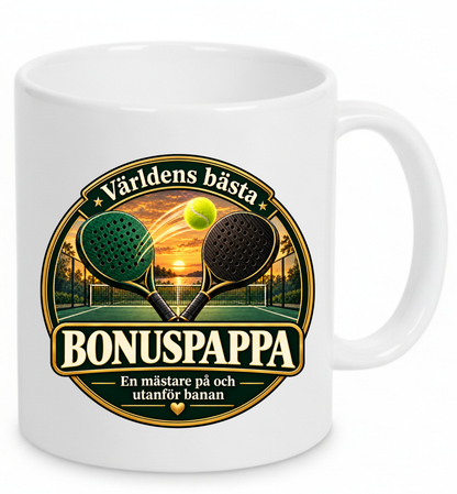 Mugg Världens bästa bonuspappa – Padelmotiv 325ml