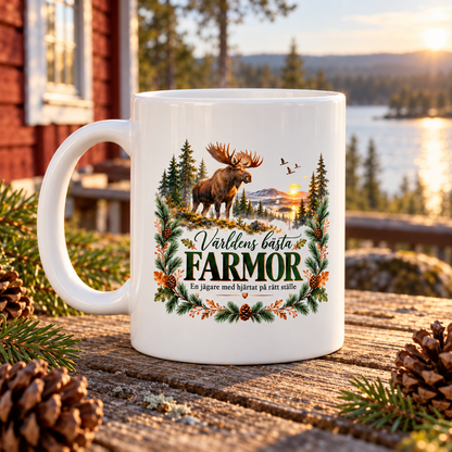 Mugg Världens bästa farmor – Jaktmotiv med älg 325ml