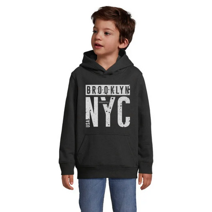 Brooklyn NYC barnhoodie – ljusgrått vintagetryck