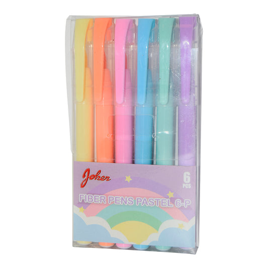 Pastellfärgade fiberspetspennor i ett praktiskt 6-pack med tuschpennor för barn