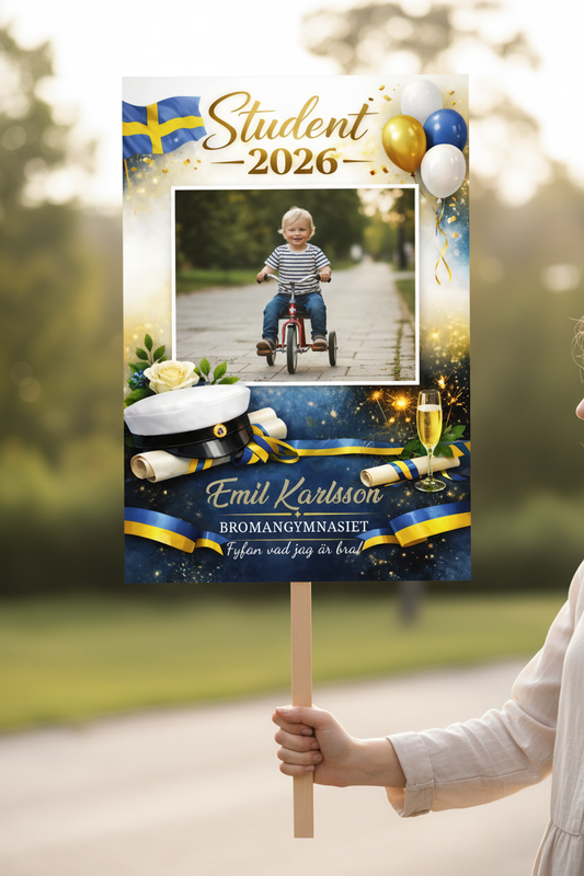 Studentskylt Emil - Med barndomsminne på trehjuling