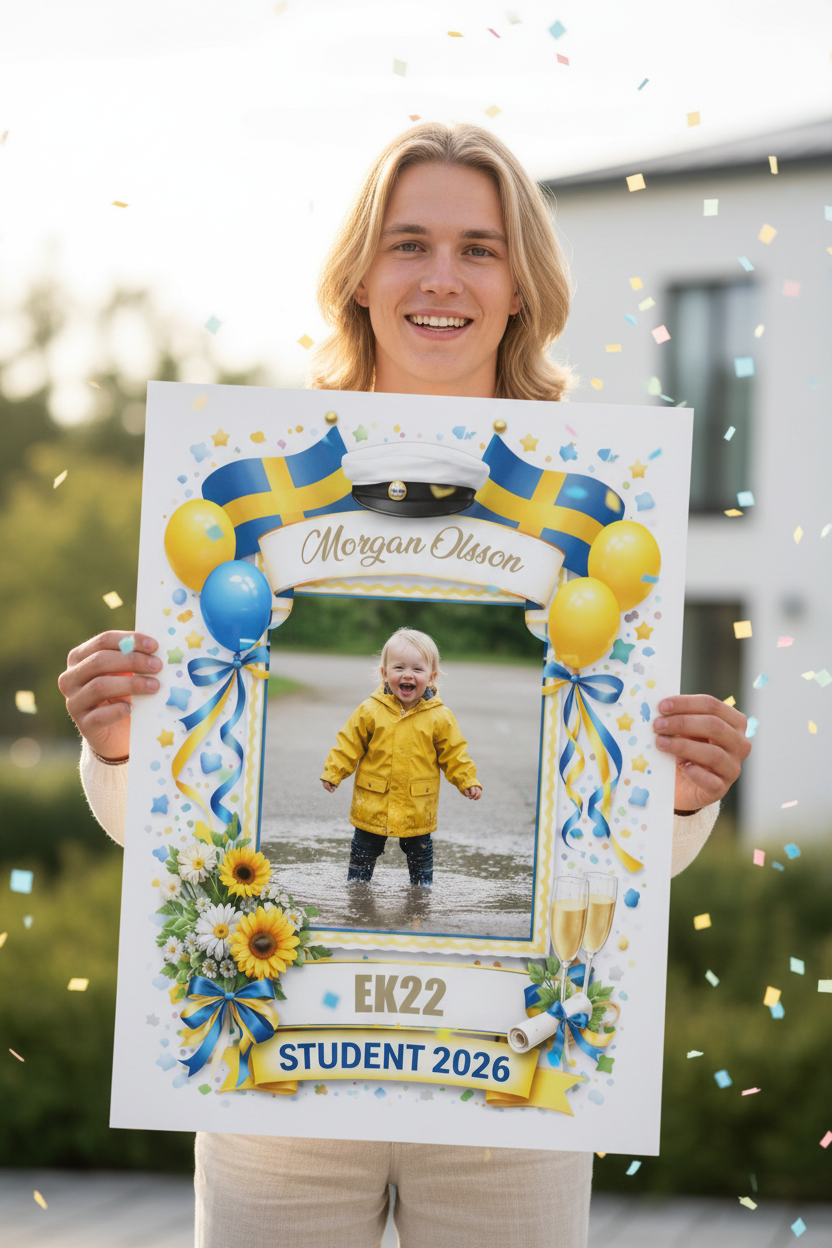 Studentskylt Morgan Olsson - Med barnbild